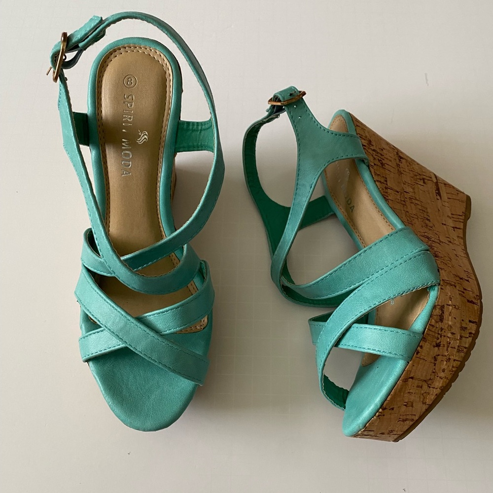 Spirit Moda Strappy Sandal w/Cork Wedge Platform 8